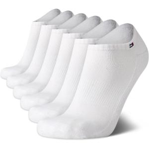 Tommy Hilfiger Mens No Show Socks – 6 Pack Cushioned Performance Stretch Athletic Low Cut Socks for Men(All White)