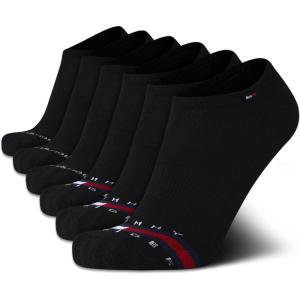Tommy Hilfiger Mens No Show Socks – 6 Pack Cushioned Performance Stretch Athletic Low Cut Socks for Men(Black Multi)