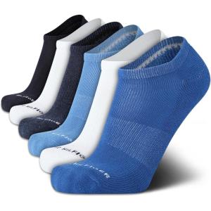 Tommy Hilfiger Mens No Show Socks – 6 Pack Cushioned Performance Stretch Athletic Low Cut Socks for Men(Blue Multi)