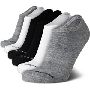 Tommy Hilfiger Mens No Show Socks – 6 Pack Cushioned Performance Stretch Athletic Low Cut Socks for Men(Grey Assorted)
