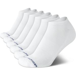 Tommy Hilfiger Mens No Show Socks – 6 Pack Cushioned Performance Stretch Athletic Low Cut Socks for Men(Pure White)