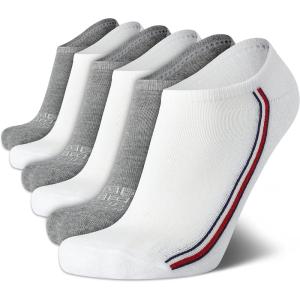 Tommy Hilfiger Mens No Show Socks – 6 Pack Cushioned Performance Stretch Athletic Low Cut Socks for Men(White Multi)