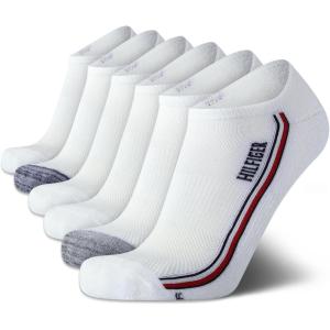 Tommy Hilfiger Mens No Show Socks – 6 Pack Cushioned Performance Stretch Athletic Low Cut Socks for Men(White/Grey)