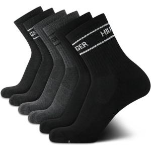 Tommy Hilfiger Mens Quarter Socks – 6 Pack Athletic Performance Cushioned High Quarter Length Ankle Socks for Men for Running(Black Grey Assorted)
