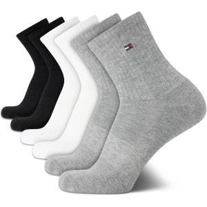 Tommy Hilfiger Mens Quarter Socks – 6 Pack Athletic Performance Cushioned High Quarter Length Ankle Socks for Men for Running(Grey Assorted)