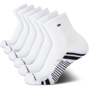 Tommy Hilfiger Mens Quarter Socks – 6 Pack Athletic Performance Cushioned High Quarter Length Ankle Socks for Men for Running(White Multi)