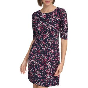 Tommy Hilfiger Women’s 1/2 Sleeve Boat Neck Cotton Shift Mini Dress(Sky Captain/Hot Pink)