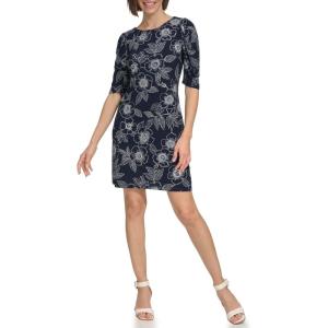 Tommy Hilfiger Women’s 1/2 Sleeve Boat Neck Cotton Shift Mini Dress(Sky Captain/Ivory)