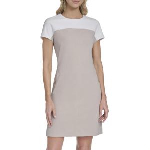 Tommy Hilfiger Women’s Cap Sleeve Crew Neck Scuba Crepe Shift Mini Dress(Khaki/Ivory)