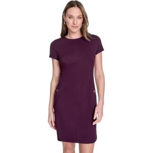 Tommy Hilfiger Women’s Cap Sleeve Crew Neck Two Hip Pockets Sheath Mini Dress(Aubergine)