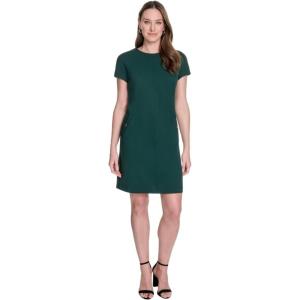 Tommy Hilfiger Women’s Cap Sleeve Crew Neck Two Hip Pockets Sheath Mini Dress(Cypress)