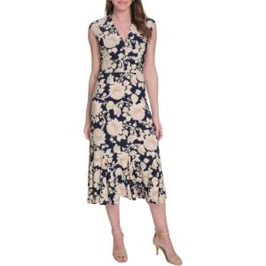 Tommy Hilfiger Women’s Cap Sleeve V Neck Empire Midi Dress(Sky Captain/ Sand)