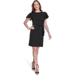 Tommy Hilfiger Women’s Flounce Sleeve Side Drape Fully Lined Sheath Dress(Black)