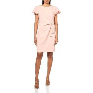 Tommy Hilfiger Women’s Flounce Sleeve Side Drape Fully Lined Sheath Dress(Evening Sand)