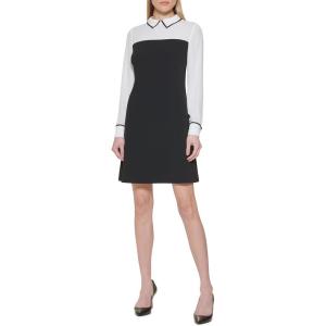 Tommy Hilfiger Women’s Long Sleeve Collared Twofer Shift Mini Dress(Black)