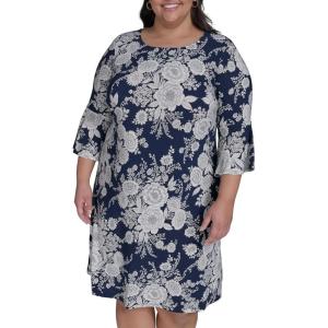 Tommy Hilfiger Womens Long Sleeve Round Neck Shift Dress(Sky Captain/Ivory)