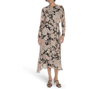 Tommy Hilfiger Women’s Long Sleeves Tie Waist Maxi Dress(Black/Truffle)