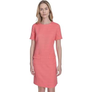 Tommy Hilfiger Women’s Pleated Trim Short Sleeve High Neck Shift Mini Dress(Sherbet)