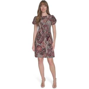 Tommy Hilfiger Women’s Puff Sleeve High Neck Sheath Mini Dress(Aubergine/Chili Pepper)