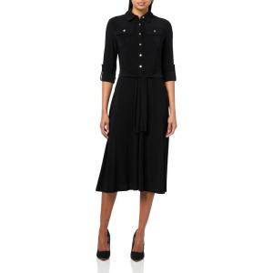 Tommy Hilfiger Women’s Roll Tab Sleeves Collared Solid Jersey Shirtdress(Black)