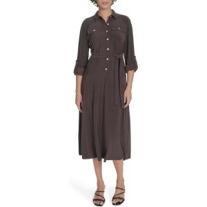 Tommy Hilfiger Women’s Roll Tab Sleeves Collared Solid Jersey Shirtdress(Mink)