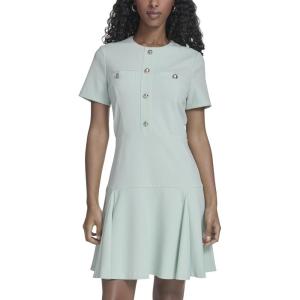 Tommy Hilfiger Women’s Short Sleeve Button Front Sparkle Boucle Knit Fit and Flare Mini Dress(Harbor Gray)