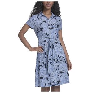 Tommy Hilfiger Womens Short Sleeve Collared Neck Jersey Shift Mini Dress(Sky Captain / Marina Blue)