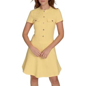 Tommy Hilfiger Women’s Short Sleeve Crew Neck Two Chest Pockets Hopsack Mini Dress(Snap Dragon)