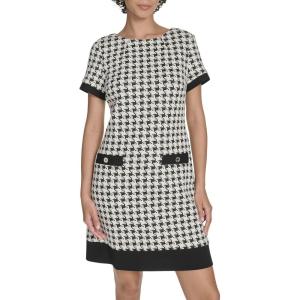 Tommy Hilfiger Women’s Short Sleeve Jewel Neck Novelty Button Mini Shift Dress(Black/Pearl)