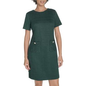 Tommy Hilfiger Women’s Short Sleeve Jewel Neck Novelty Button Mini Shift Dress(Cypress)