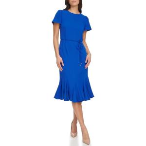 Tommy Hilfiger Women’s Short Sleeve Pleated Hem Rope Belt Midi Dress(Jolly Green)