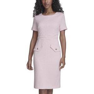 Tommy Hilfiger Women’s Short Sleeve Round Neck Novelty Button Tweed Mini Sheath Dress(Ballerina Pink)