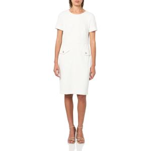 Tommy Hilfiger Women’s Short Sleeve Round Neck Novelty Button Tweed Mini Sheath Dress(Ivory White)