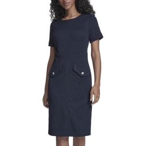 Tommy Hilfiger Women’s Short Sleeve Round Neck Novelty Button Tweed Mini Sheath Dress(Sky Captain)