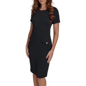 Tommy Hilfiger Women’s Short Sleeve Round Neck Novelty Button Tweed Mini Sheath Dress(Sky Captain Blue)