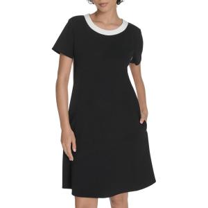 Tommy Hilfiger Women’s Short Sleeve Scuba Crepe Shift Dress(Black/Ivory)