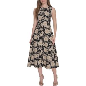 Tommy Hilfiger Women’s Sleeveless Boat Neck Fit & Flare Midi Dress(Black/Sand)