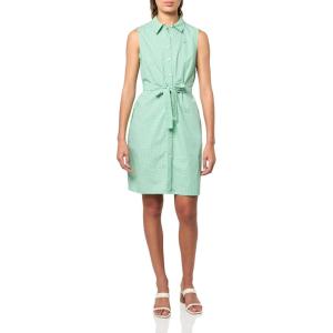 Tommy Hilfiger Women’s Sleeveless Collared Button Front Tie Waist Mini Shirt Dress(Green/Bright White)