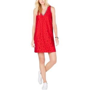 Tommy Hilfiger Women’s Sleeveless Crew Neck Floral Print Jersey Shift Dress(Red 1)
