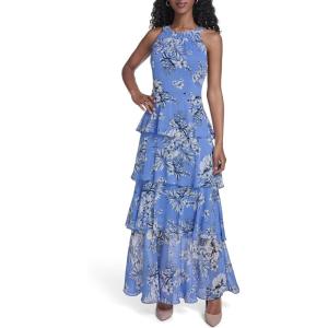 Tommy Hilfiger Women’s Sleeveless Floral Halter Neck Tiered Skirt Maxi Dress(French Blue Combo)