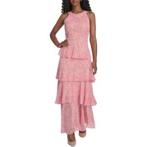 Tommy Hilfiger Women’s Sleeveless Floral Halter Neck Tiered Skirt Maxi Dress(Peony Combo)