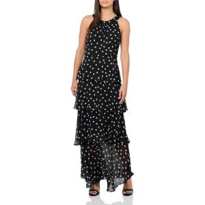 Tommy Hilfiger Womens Sleeveless Halter Neck Tiered Skirt Maxi Dress(Black/Ivory)