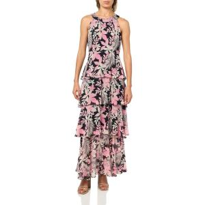 Tommy Hilfiger Womens Sleeveless Halter Neck Tiered Skirt Maxi Dress(Peony Multi)