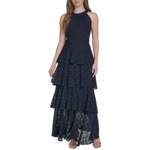 Tommy Hilfiger Womens Sleeveless Halter Neck Tiered Skirt Maxi Dress(Sky Captain)