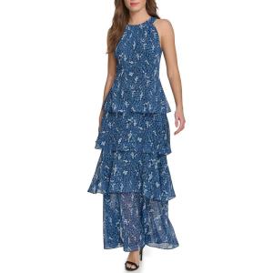 Tommy Hilfiger Womens Sleeveless Halter Neck Tiered Skirt Maxi Dress(Sky Captain/Blue)