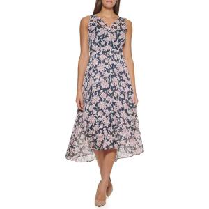 Tommy Hilfiger Women’s Sleeveless High Neck Chiffon Hi Lo Midi Dress(English Rose Multi)