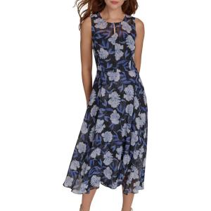 Tommy Hilfiger Women’s Sleeveless High Neck Chiffon Hi Lo Midi Dress(Sky Captain Multi)