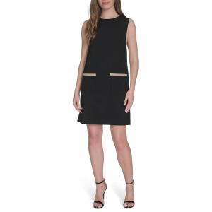 Tommy Hilfiger Women’s Sleeveless Jewel Neck Colorblock Pocket Mini Shift Dress(Black/ Sand)