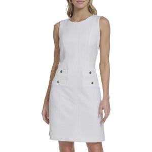 Tommy Hilfiger Women’s Sleeveless Jewel Neck Novelty Button Tweed Mini Sheath Dress(Ivory)