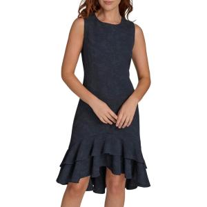 Tommy Hilfiger Women’s Sleeveless Jewel Neck Tiered Hi-lo Mini Dress(Sky Captain)